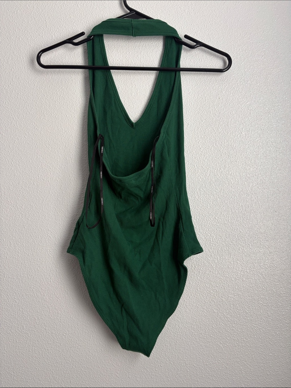 Deep Green Ribbed V-Neck One-Piece Bodysuit - Picture 2 of 3